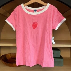 Old Navy Girls Ribbed Graphic Ringer Tee Strawberry Pink